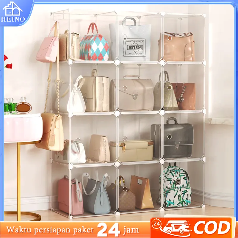 Lemari Tas Transparent Storage Display Box Kotak Penyimpanan Tas Minimalis Buku Rak Penyimpanan Plastik