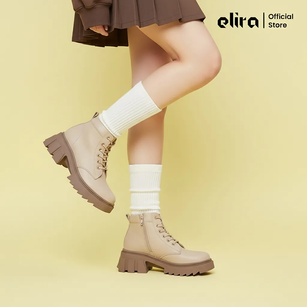ELIRA Sepatu Ankle Boots Wanita DARCY Cream Black Platform Boots Women