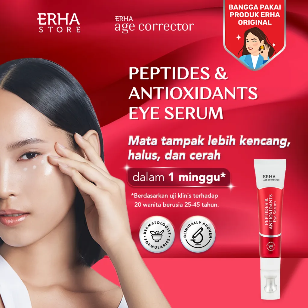 ERHA Age Corrector Peptides & Antioxidants Eye Serum 15g - Serum Mata Anti Aging | Mencerahkan Mata Panda | Menyamarkan Garis Halus Keriput Kantong Mata | Mata Kencang Cerah