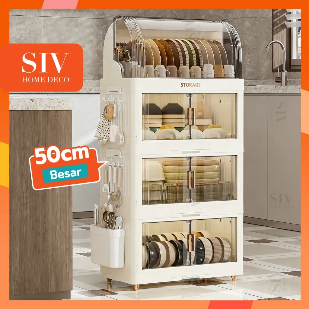 [50cm Besar] SIV Rak Piring Plastik Tertutup Rak Pengering Cuci Piring Lipat Rak Mangkok Dapur