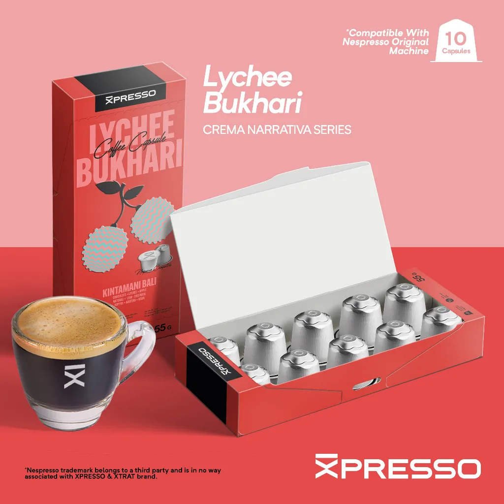 XPRESSO Kopi Kapsul - Lychee Bukhari - Nespresso Coffee Capsules Compatible - 10 capsules per box