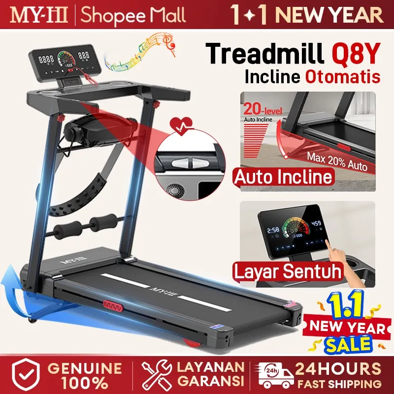 MY-HI Treadmill Portable Q8Y Dasbor digital Treadmill electric low watt Treadmill elektrik incline