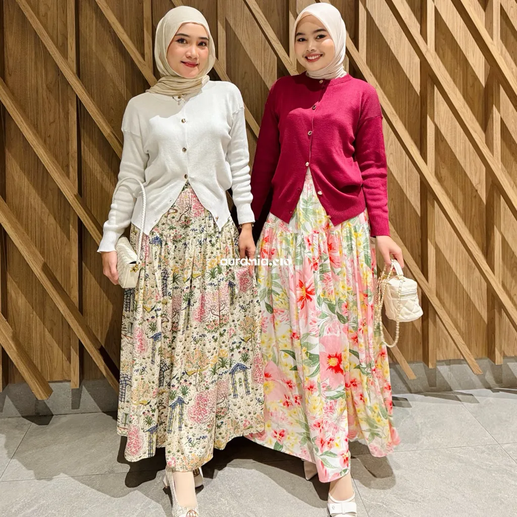 ROK FLORAL RAYON PANJANG WANITA BUNGA adem ringan
