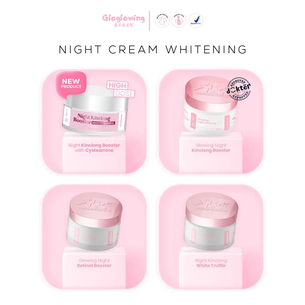 GLOGLOWING Night Cream Whitening - Kinclong Booster / Retinol Booster / Kinclong White Truffle / Kinclong with Cysteamine (Night Cream Wajah Gloglowing Skincare)