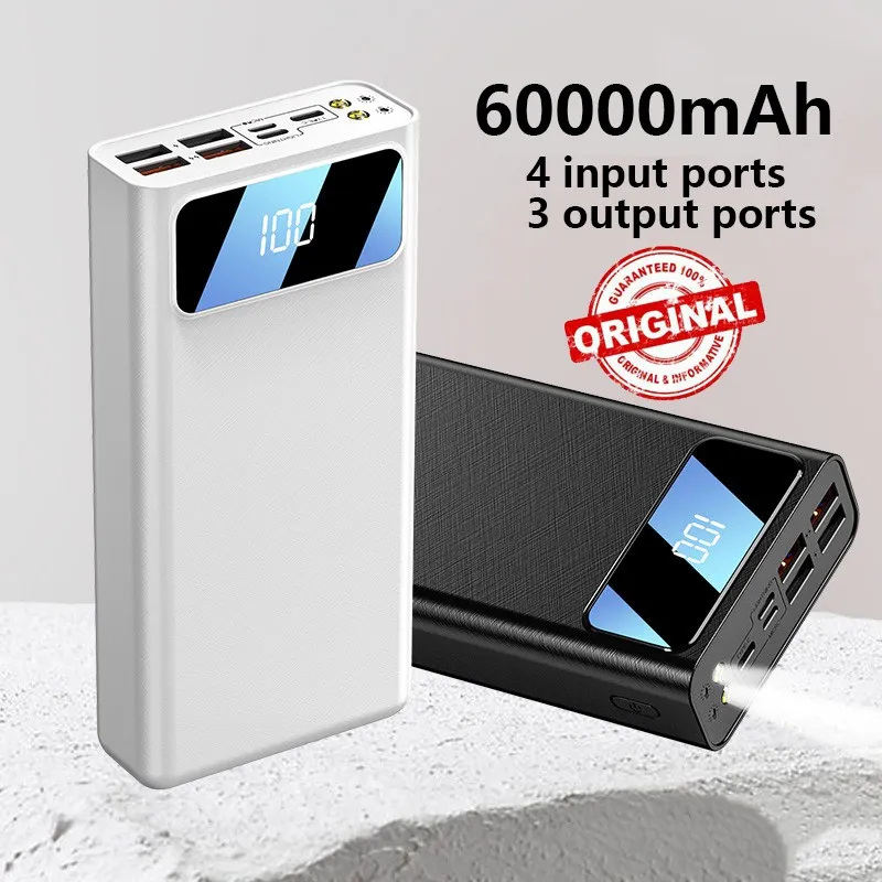 60000mAh Power Bank 4 USB Fast Charging External Battery Large Capacity Powerbank with LED