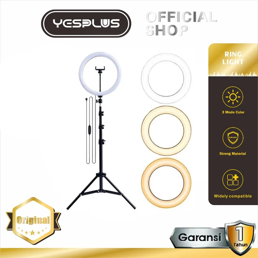 Ringlight LED YESPLUS Ringlight Original Make Up Vlog Lampu Ringlight 26CM + TRIPOD 2.1M