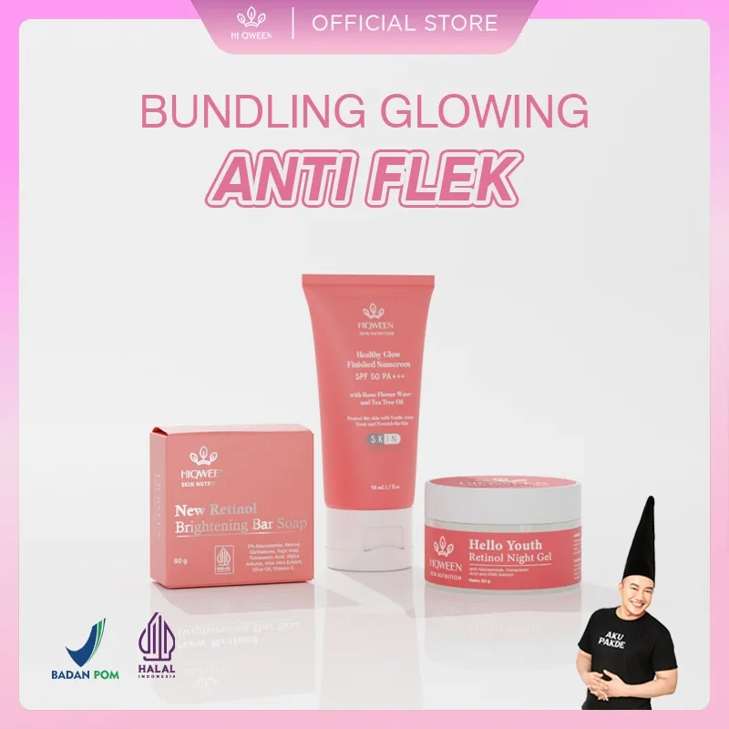 Hiqween Paket Bundling Glowing Sunscreen New Sabun Retinol, Retinol Night Gel Cream Malam Flek Hitam