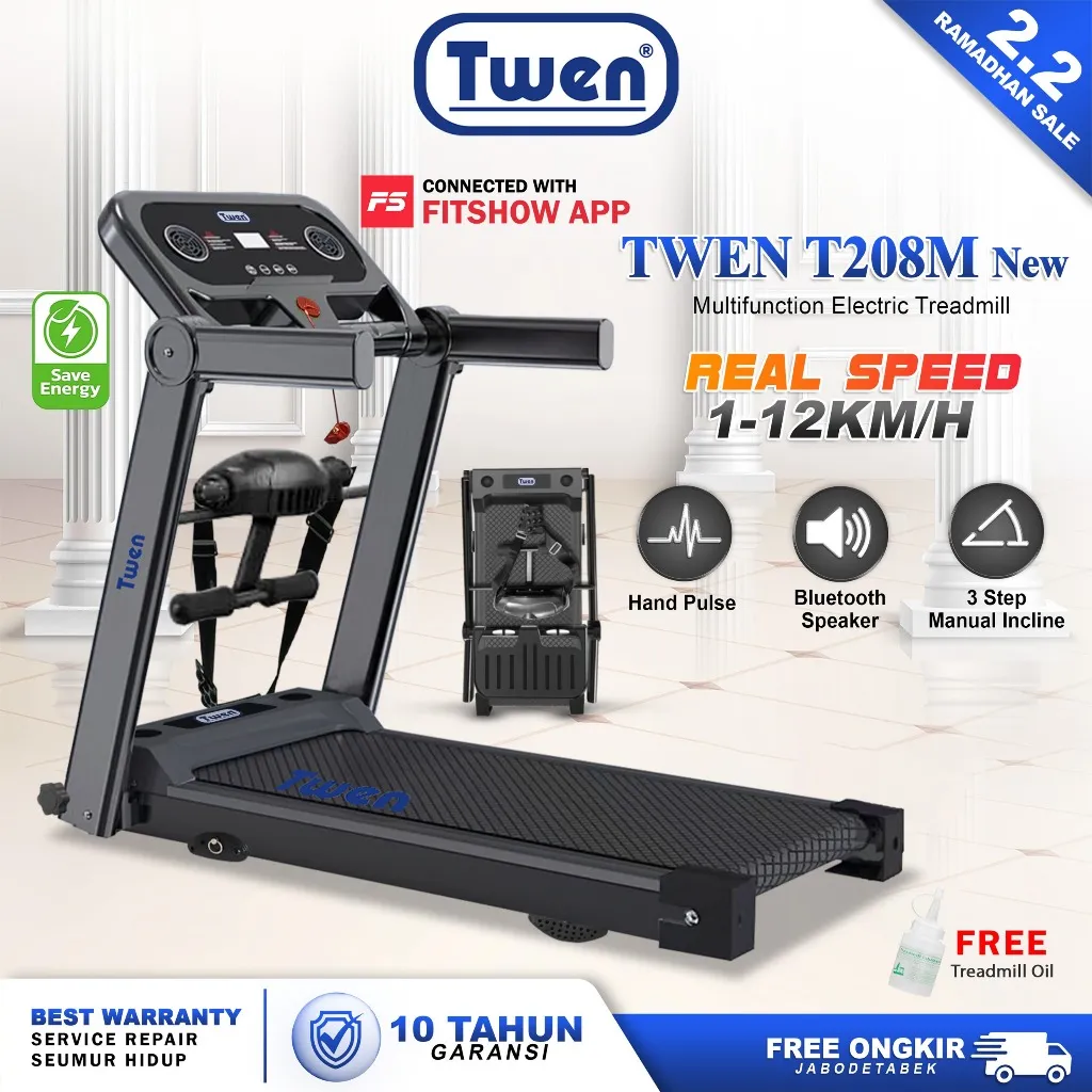 TWEN T205 T205+Inc+K T205M New T208 T208+Inc+K T208M New Treadmill Listrik Treadmill Portable Treadmill Multifungsi Treadmil Lipat Treadmill Electric Low Watt Alat Olahraga