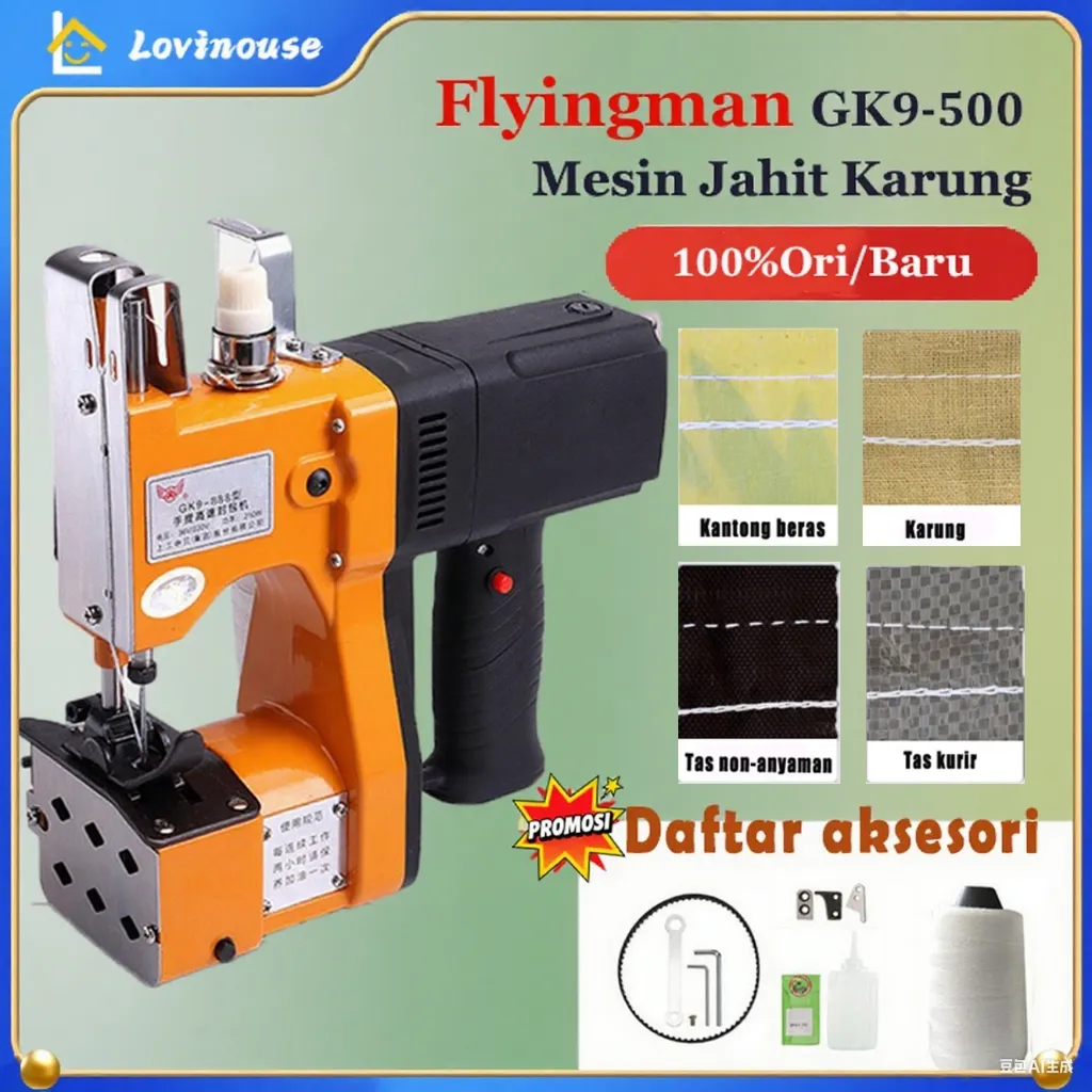 100% Ori/Baru Flyingman GK9-500 Mesin Jahit Karung Portable Bag Close Mesin Jahit Karung Beras / Kantong Goni / Kantong Semen llv