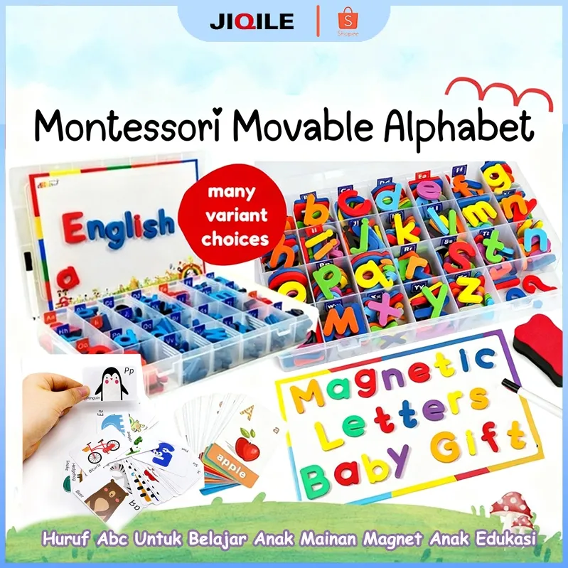 JIQILE Mainan Movable Alphabet Magnets Letter Huruf Abc Untuk Belajar Anak Montessori Eva Foam Magnetic Mainan Magnet Anak Edukasi