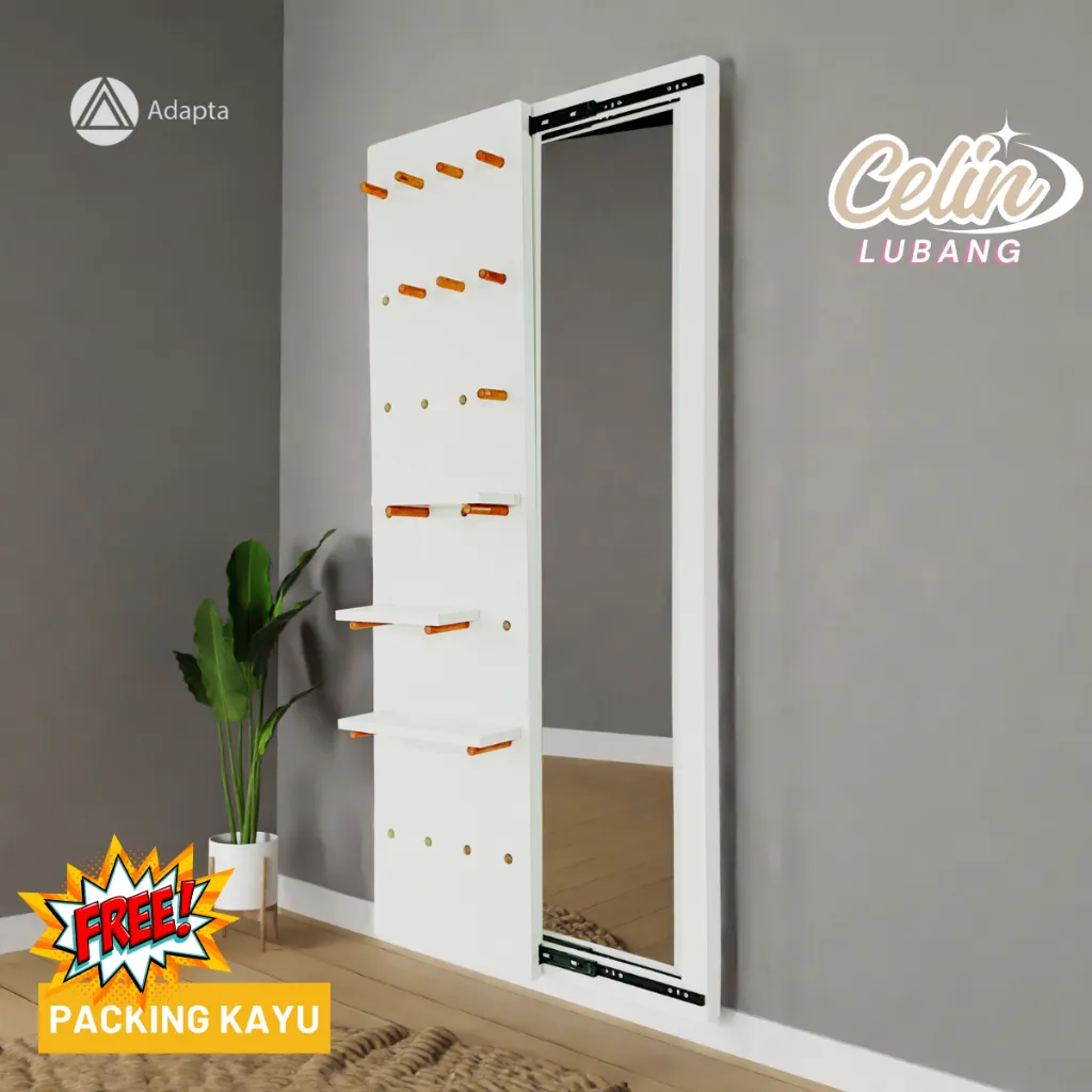 Adapta - Cermin Tempel Dinding Standing Mirror Rak Pajangan & Gantungan Sudut Tumpul - CELIN - A48