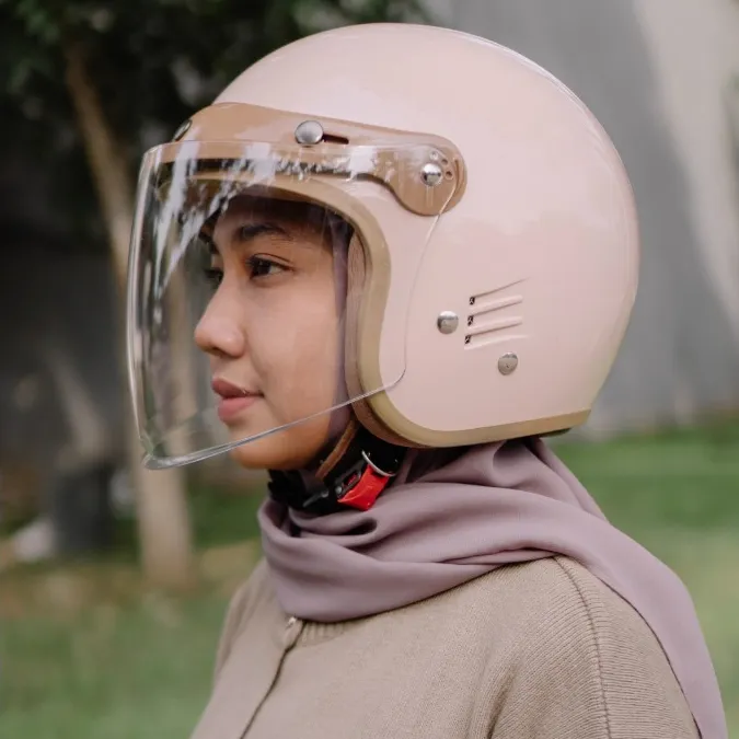 Helm Retro Bipplast LUMINOS Hijab Friendly Half Face Helem Wanita Cepol SNI Terbaru