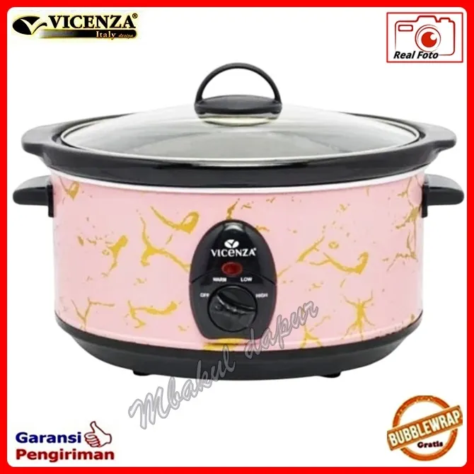 Slow Cooker Pemasak Lambat Marble Design 6,5 Liter Low Watt Vicenza bergaransi VSC 001