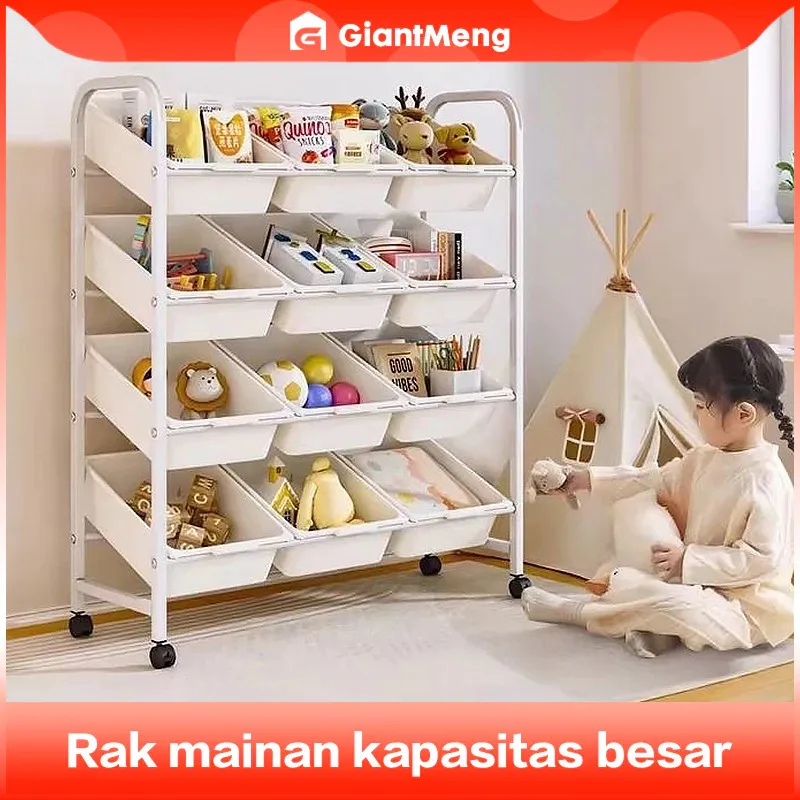 GiantMeng - Rak Mainan Anak Roda Rak Susun Plastik Kabinet Buku Tempat Penyimpanan Serbaguna