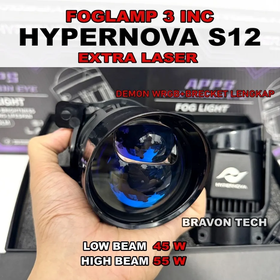 HYPERNOVA - Foglamp biled 3 inch Bluelens S12 HYPERNOVA 80 Watt Foglamp Mobil Universal 3 inch