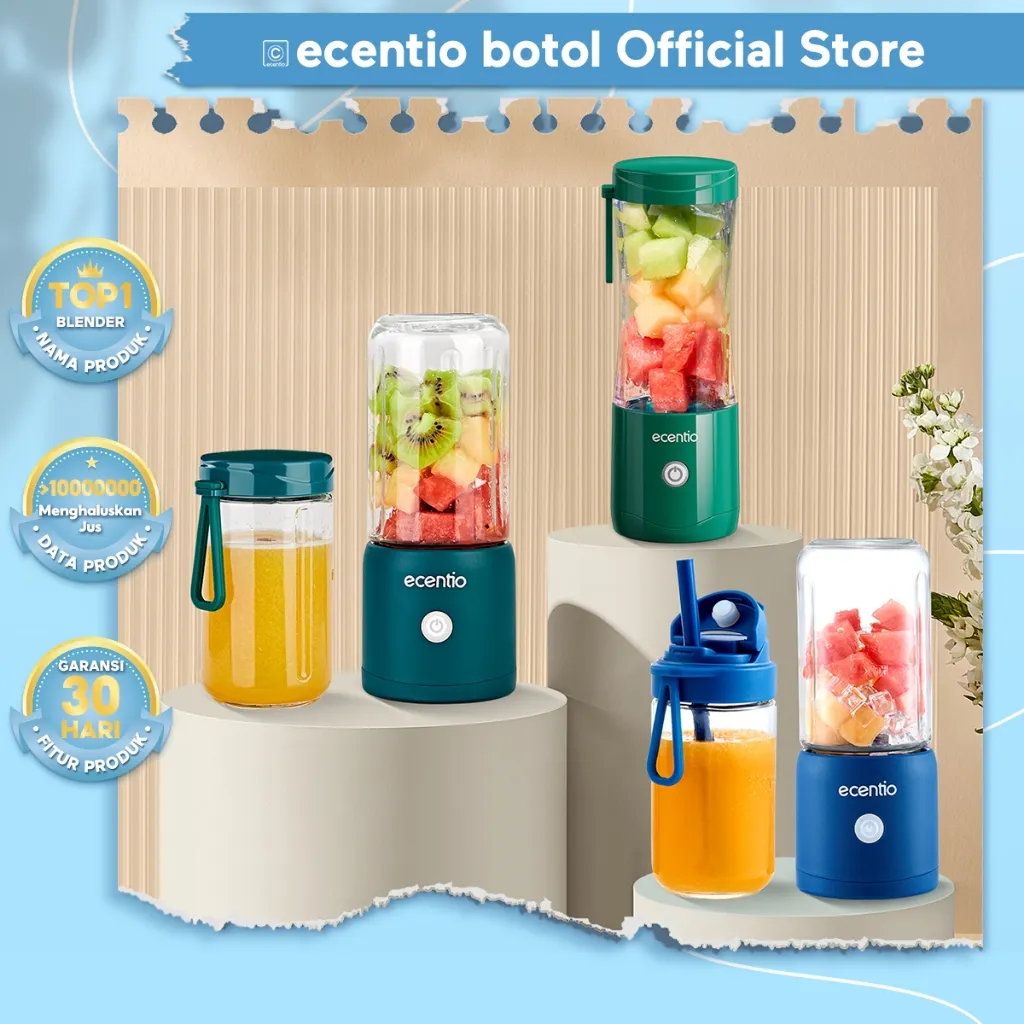 [SNI] ecentio Blender Portable Mini Juice kaca Blender 10/8/6 Pisau Juicer Portable Usb Pembuat Jus Elektrik Rechargeable Mini Mixer Ice Crusher
