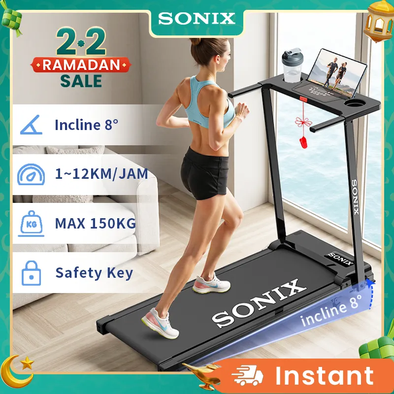 Sonix Incline Listrik Treadmill STR02 Dapat Dilipat Running Pad Max 150kg 8°Alat Olahraga Home Fitness Equipment Folding Treadmill Gym Safety Key Lock