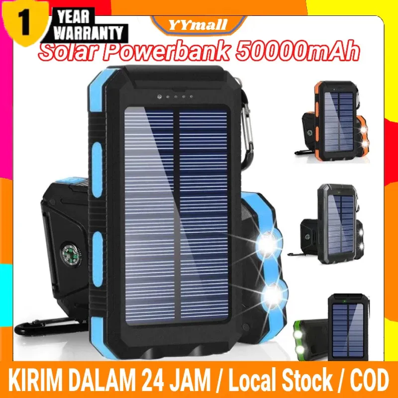 COD Solar Power Bank 50000 mAh Powerbank Solar Cell Tenaga Matahari Dual USB Dual LED Flashlight Waterproof Power bank Portabel Berkapasitas Besar Daya Ponsel External Charger Flashlight