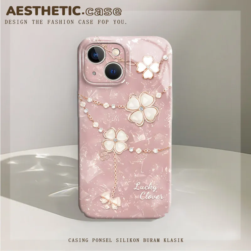 HD terbaru casing hp aesthetic for iphone 11 12 13 14 Plus 15 pro max 6 6s 7 8plus  x xs xr xsmax cewek lucu anti gores anti terjatuh glossy pink hardcase Semanggi SH431