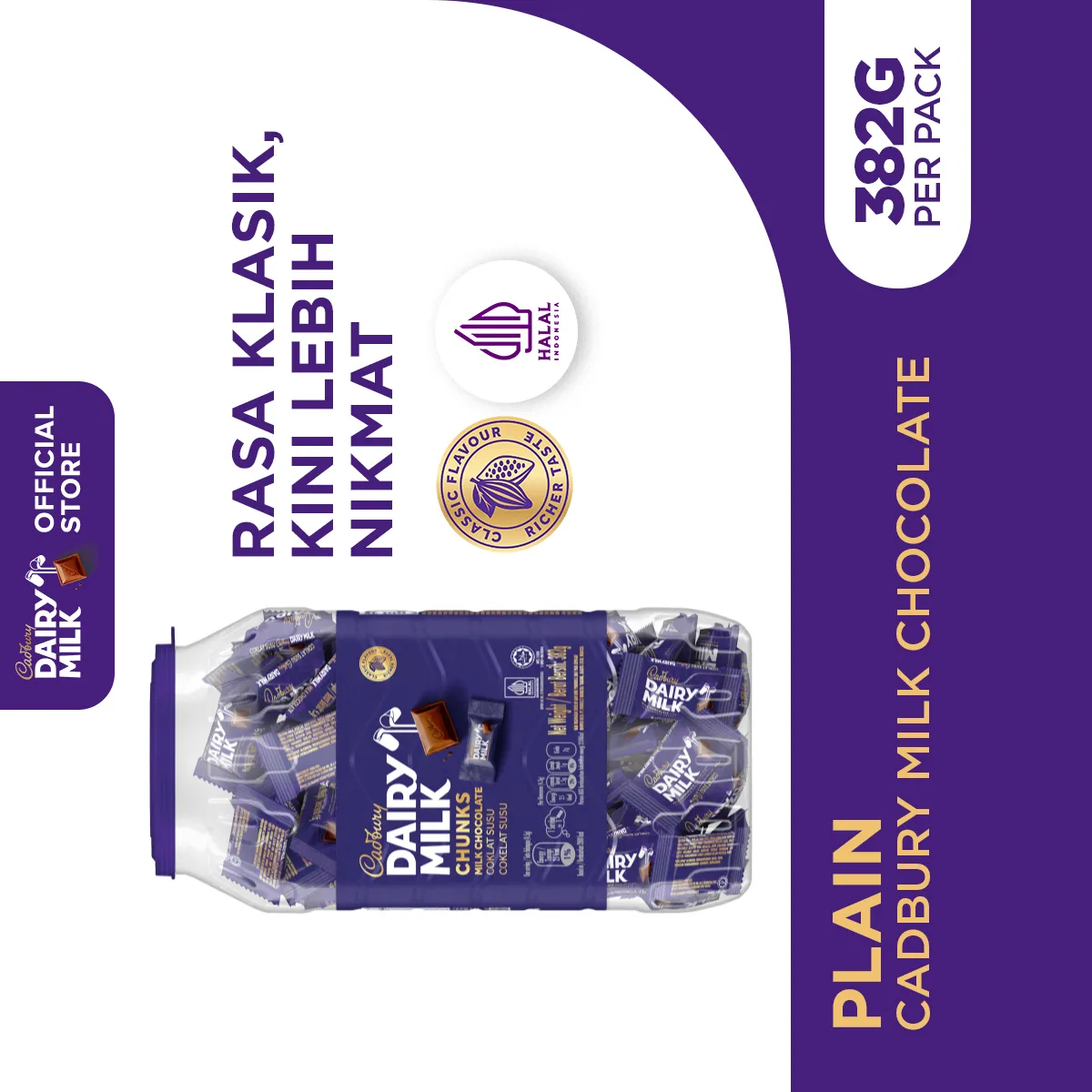 Cadbury Dairy Milk Chunks Toples 382g, Cokelat Susu | Neaps Jar