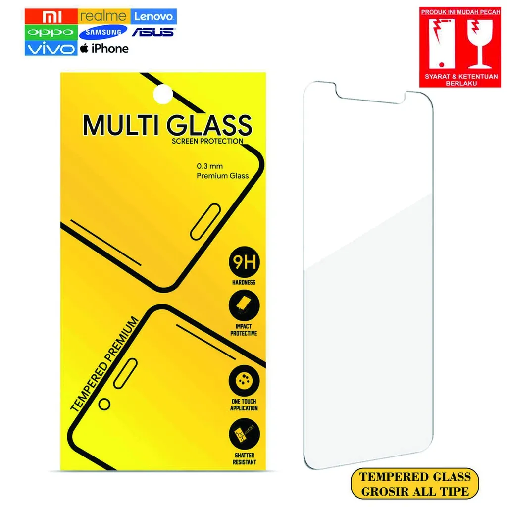 Tempered Glass 9H For All Type Smartphone Oppo Vivo Samsung Xiaomi Asus Realme Nokia Universal [GROSIR]