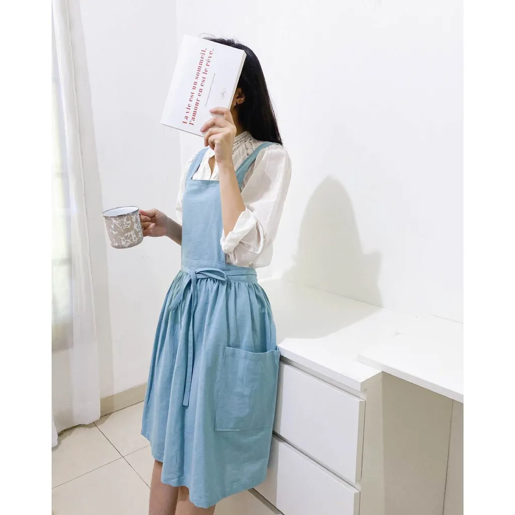 Apron Korea Linen - X Strap by mnw.curated (Apron/Celemek Masak Gaya Korea)