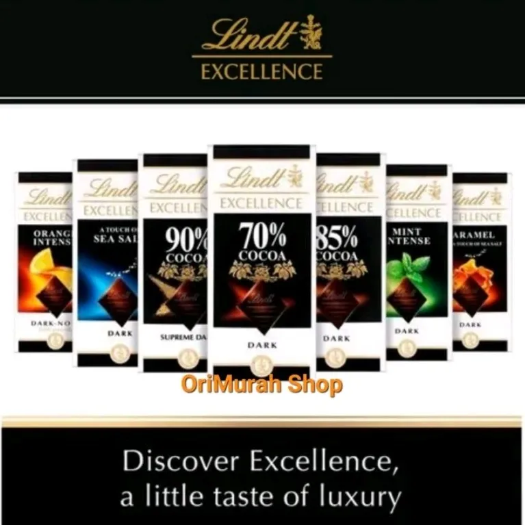 Lindt Excellence Dark Chocolate Coklat Hitam Mint Intense Orange Sea Salt Extra Creamy Milk Chocolate Bar Lindt Dark Chocolate 99% 90% 85% 78% 70% Cocoa Cacao Coklat Swiss Premium Import Cokelat Batang