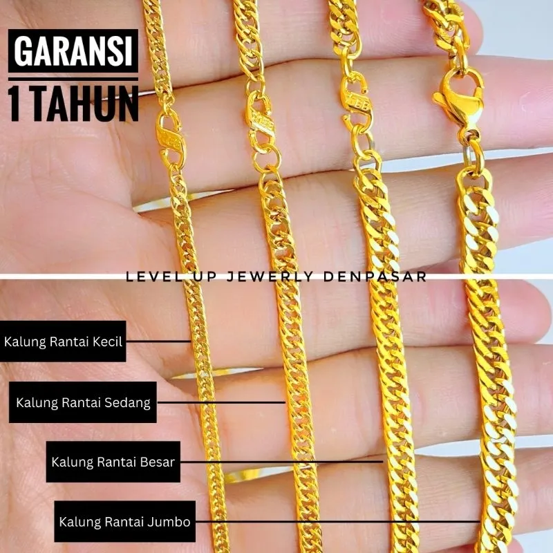 Kalung Rantai | Bahan Original Stainless Steel | Garansi Setahun | Kalung Anti Karat & Anti Alergi | Kalung Pria & Wanita | Kalung Tahan Lama | Kait S Kokot S Kait O Kokot O Bahan Titanium Wanita Pria Kalung Polos TANPA liontin Level Up Jewelry