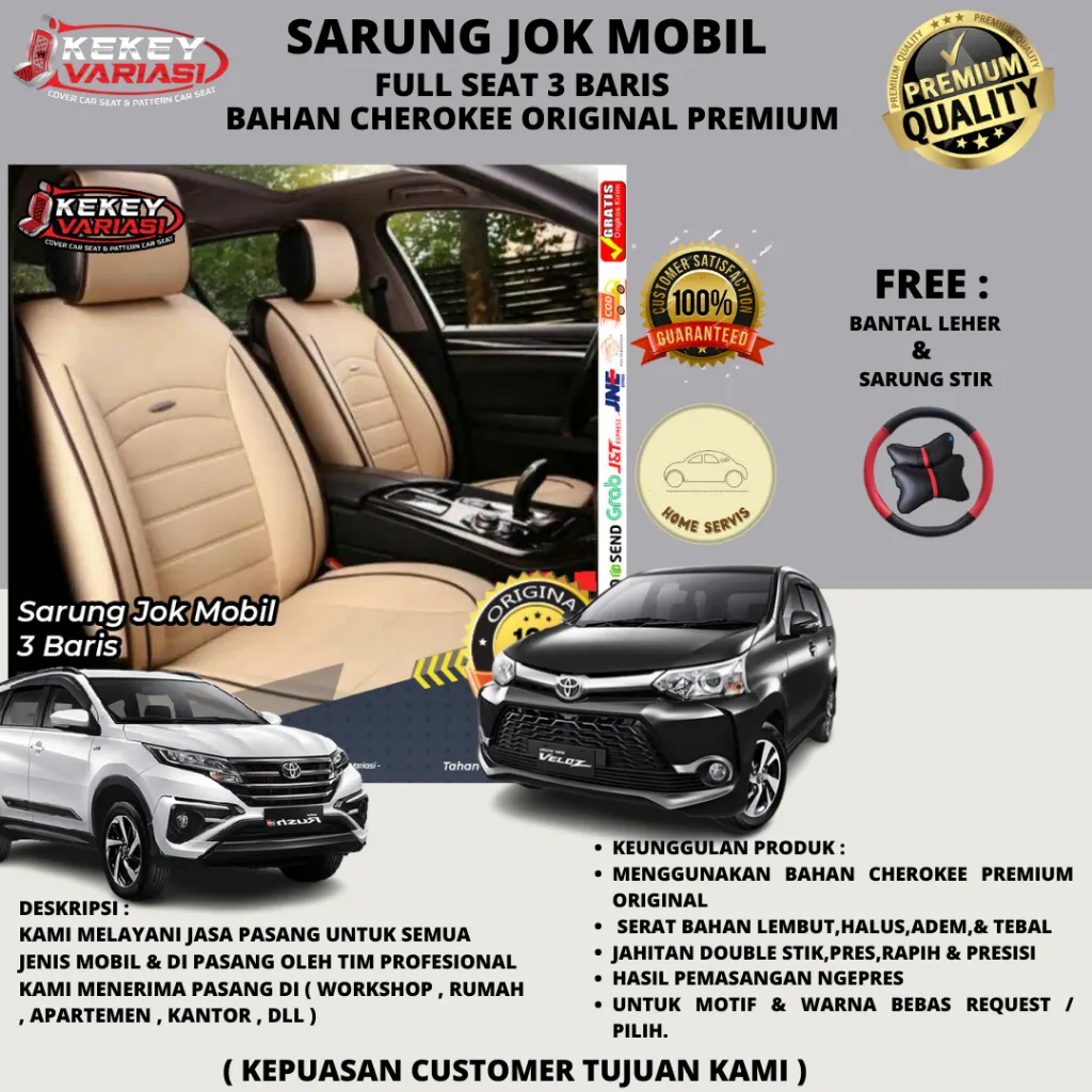 SARUNGJOK! mobil 3 baris bahan cherokee  Avanza Xenia Rush Terios Ertiga XL 7 Inova Ribond calia dll