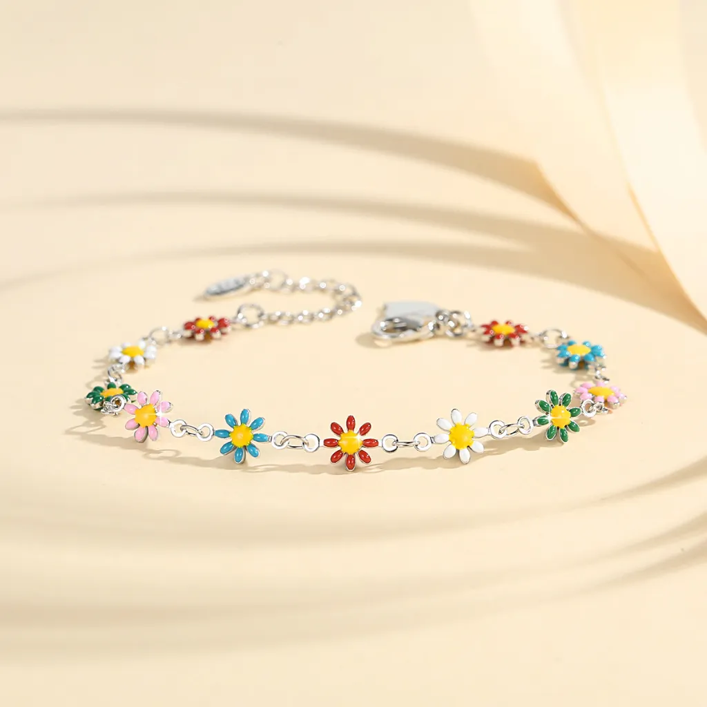 Lanme Jewelry Gelang Tangan Rantai Bunga Daisy Liontin Korea Lapis Emas Anti Karat Fashion Wanita Antikarat Antialergi Y246