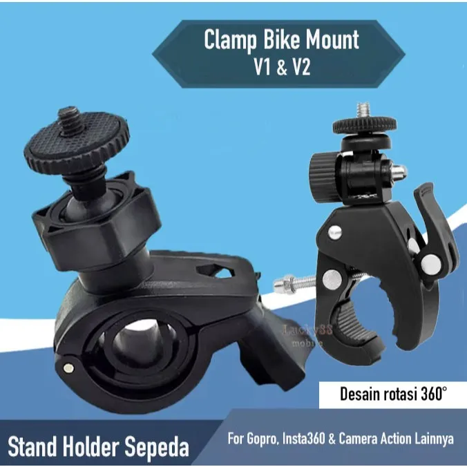 Holder Sepeda Bisa Diputar 360° Untuk Camera Action Gopro Insta360 Ponsel Bracket Dudukan Kamera Stang Sepeda Clip Clamp Bike Mount Tripod Sekrup 1/4  Aksessories Kamera Aksi Cam Stand Hp