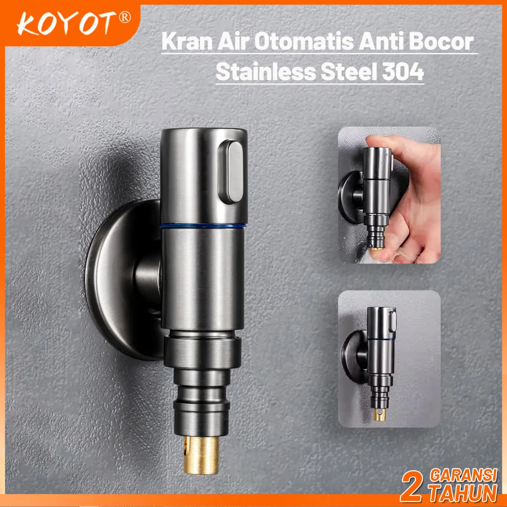 KOYOT Abu-abu Keran Air Mesin Cuci Otomatis Anti Jatuh 1/2" 304 Stainless Steel Jatuh Otomatis Menghentikan Air Anti Ledakan yang Diperkuat