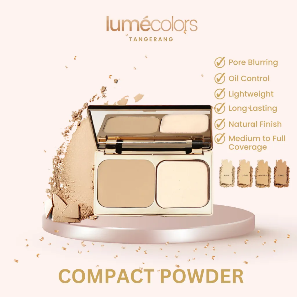 Lumecolors Compact Powder 10gr Bedak Padat Bertahan Hingga 16 Jam Two Way Cake Oil Control Medium Full Coverage