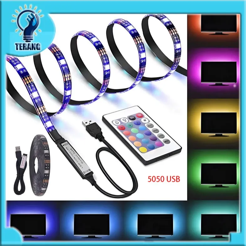lampu Strip led RGB USB DC 5V SMD 5050 + Remote Indoor PC TV Modding 2meter 3meter 5meter
