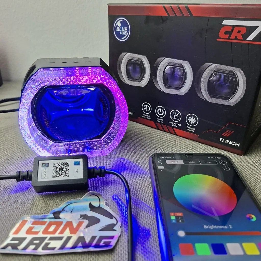LAMPU BILED PREMIUM C678 CR7 LENSA BLUELENS PLUS SHROUD AKRILIK APP RGB 4.5 INC DENGAN KIPAS PENDINGIN