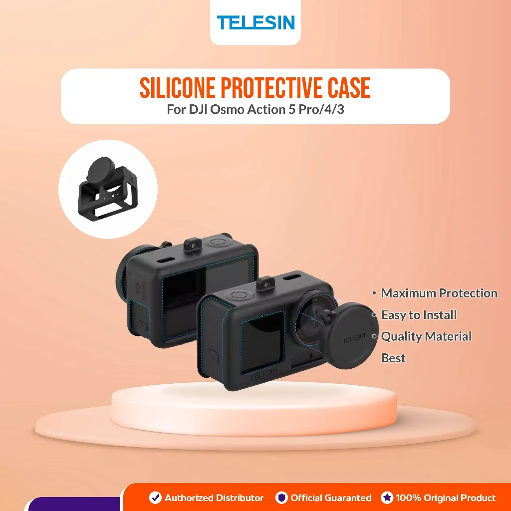 TELESIN Silicone Protective Case with Lens Cap Tali Lanyard for DJI Osmo Action 5 Pro / Action 4 / Action 3 Casing Silikon Action Cam Camera Accessories Aksesoris Kamera Aksi Acc Gantungan Penutup Tutup Lensa