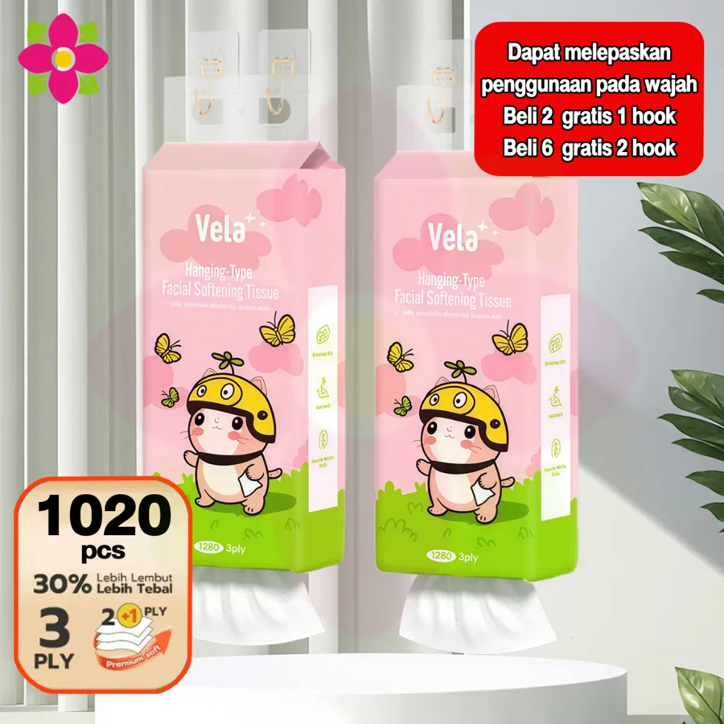 [Beli 1 gratis 1] Vela tissue Tisu Gantung 3 Ply 1020 Helai Air-cushion tisue murah promo tisu toilet