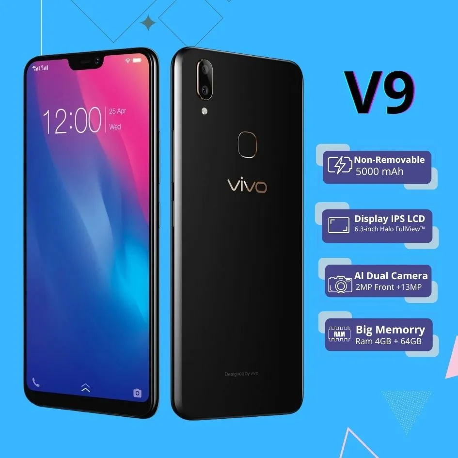 Handphone vivo V9.asli Ori Smartphone RAM 4GB+64GB LCD 6.3'FULLSET