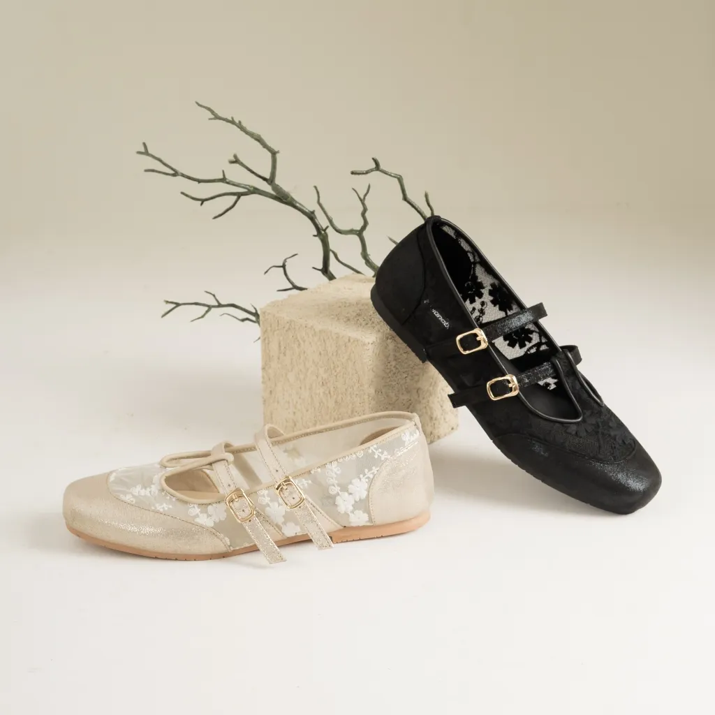 Dianable - Faye Flatshoes Sepatu Wanita (Black - Beige) New Lace