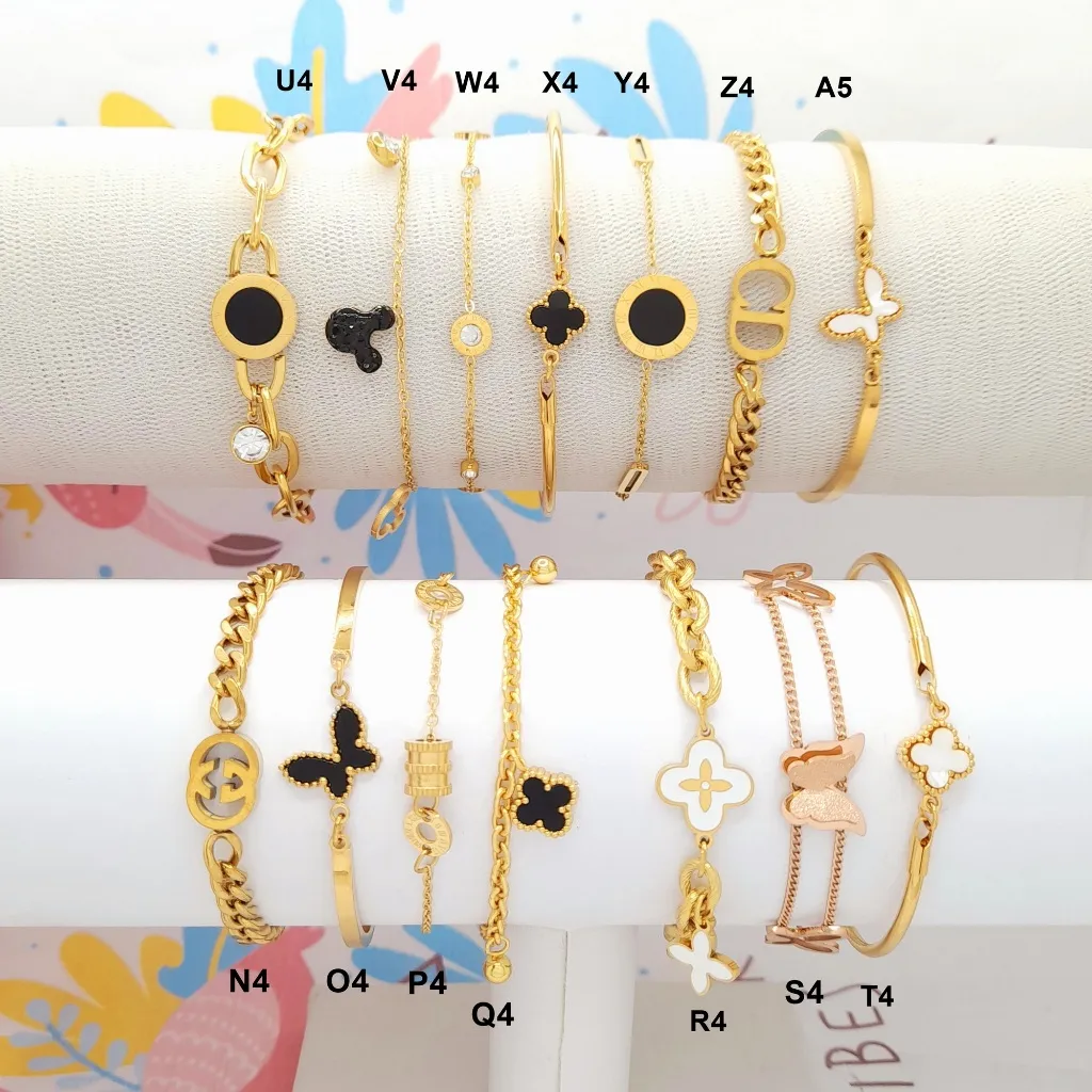 Gelang Titanium Clover Serut Bunga RINN Jewelry Perhiasan Anti Karat - BB398