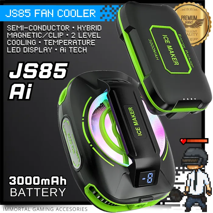 [IM] JS85 Ai Hybrid Funcooler Magnetic Clip Rechargeable Kipas Pendingin Untuk HP Gaming Smartphone Tablet iPad Fan Cooler Peltier Cooling USB Dingin Terdingin Murah Termurah Bagus Terbagus Terbaik Flydigi Blackshark Memo Oaktree Malang X111 SL14 P70 PB