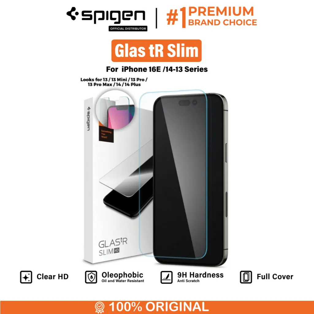 SPIGEN Tempered Glass iPhone 16E /14 /13 Mini Pro Max Plus Glas tR Slim 9H Anti Gores Crack Scratch