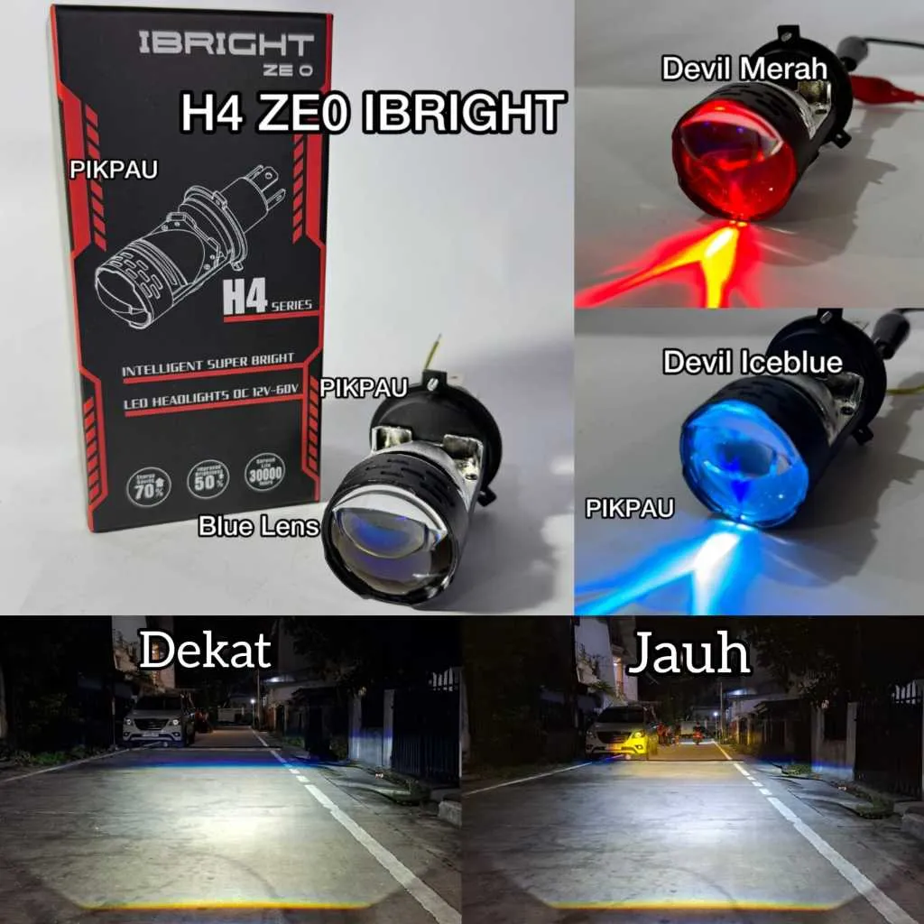 IBRIGHT Lampu Utama ZE0 Blue Lens H4 Projector Dengan Devil Eye Plus Kipas Pendingin Full Aluminium