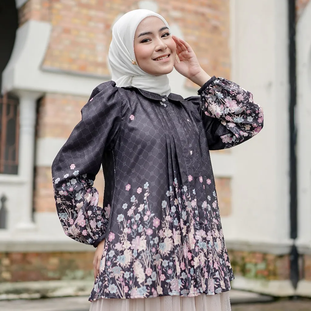 [NEW] Blouse Raya Motif Bunga Bahan Silk Atasan Sarimbit Wanita - Azalea Blouse Kalasiris