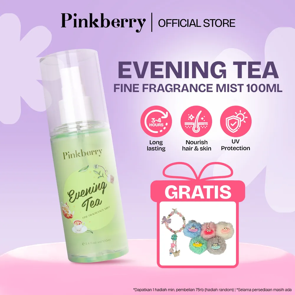 PINKBERRY Hair & Body Mist Evening Tea -  Parfum Spray Rambut dan Badan Melembabkan Aroma Teh dan White Floral Wangi Seharian
