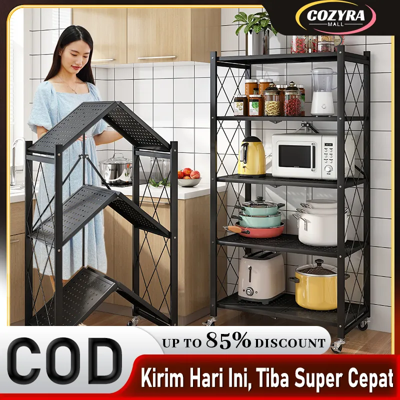 [Tanpa Instalasi ] Rak Dapur Lipat Rak Dapur Multi-fungsi tanpa Instalasi Rak Penyimpanan Rak LIPAT Rak Dapur susun serbaguna Foldable Rak With Wheel