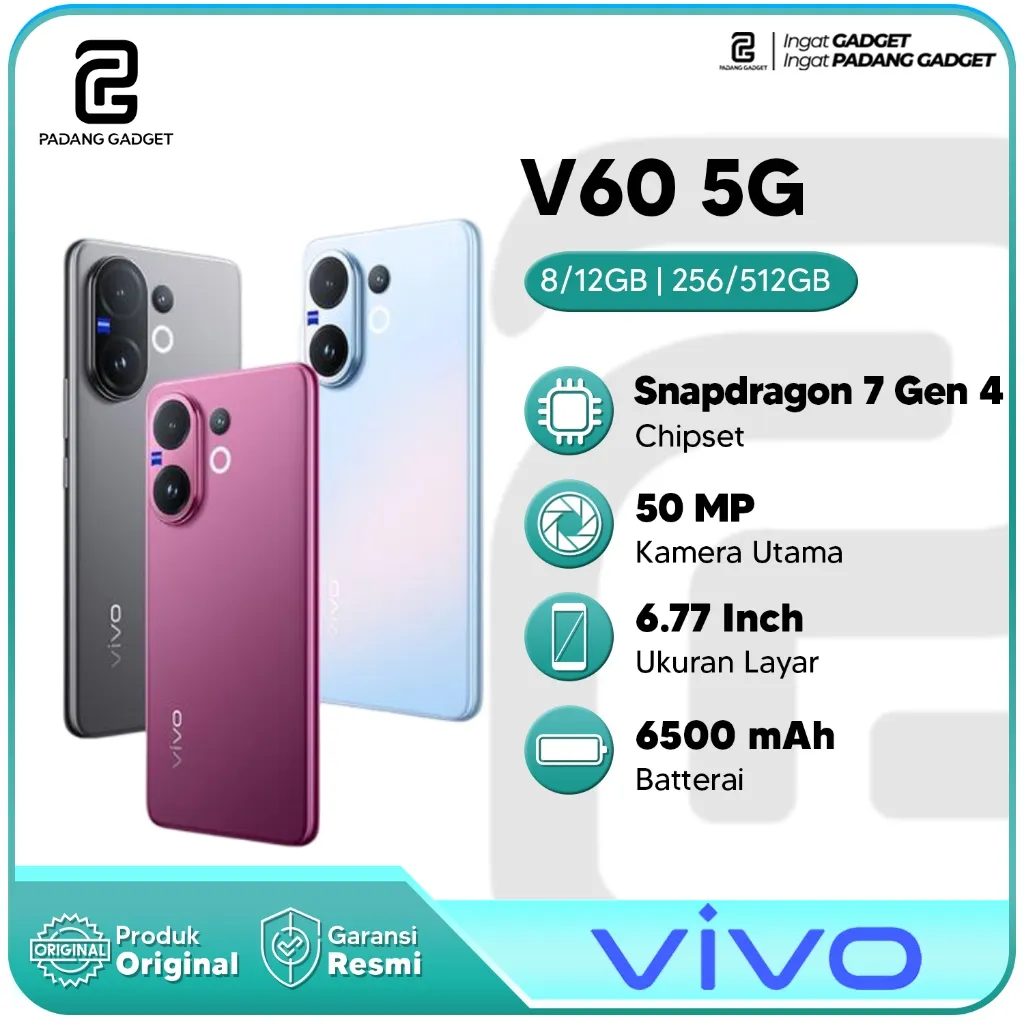 Vivo V60 5G 12/256GB 12/512GB Hp Smartphone Baru Garansi Resmi