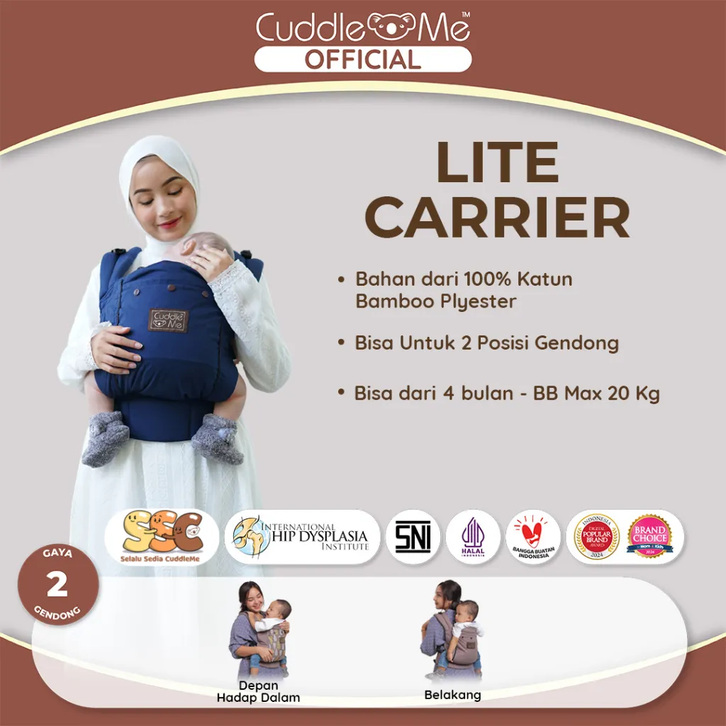 Gendongan Bayi - CUDDLEME SSC M Shape Gendongan Kanguru Lite Carrier Solid
