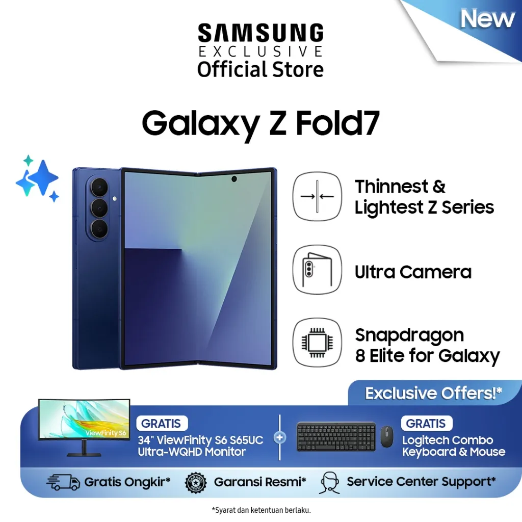 Samsung Galaxy Z Fold7 16GB/1TB Blue Shadow | Smartphone AI | Hp Lipat Tipis | Kamera 200MP