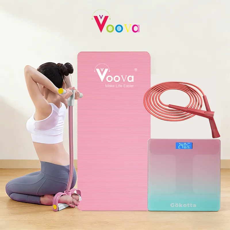 VOOVA Fit Max Yoga Bundle: Timbangan Badan Digital + Matras Yoga Anti Slip + Skipping + Tummy Trimmer- Fit & Langsing dengan Mudah!